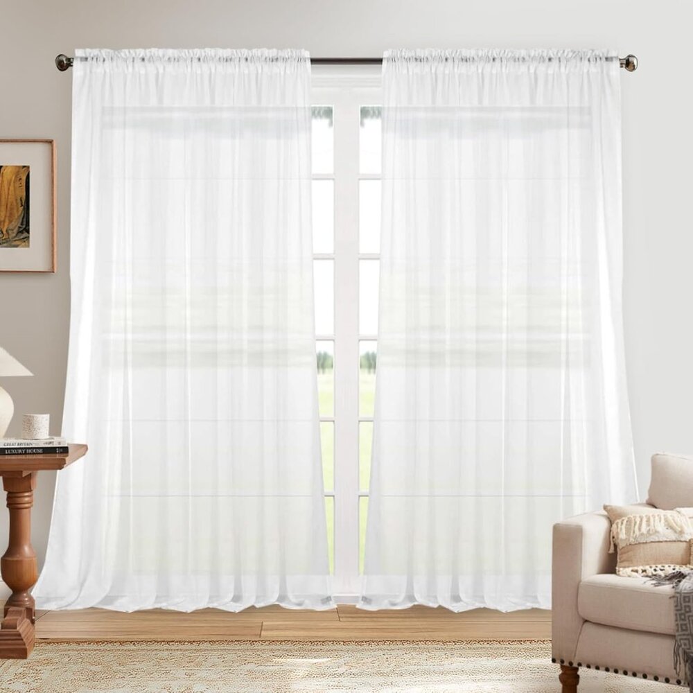Dreaming Casa Solid Sheer CurtainsWhite Rod Pocket 2 Panels 100" W x 84
